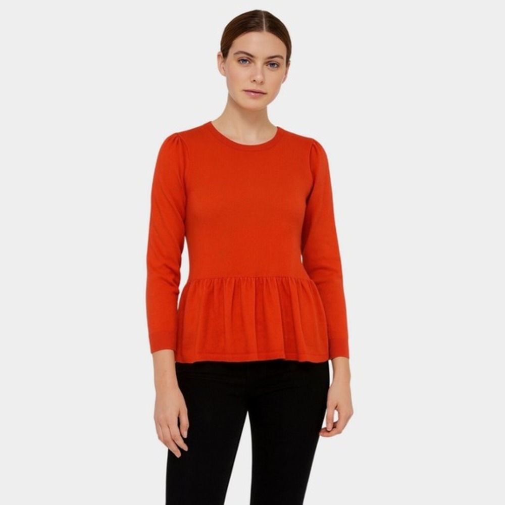 LOFT Orange Peplum Sweater‎ Long Sleeve Crew Neck S Wool Blend Colorful 73-74